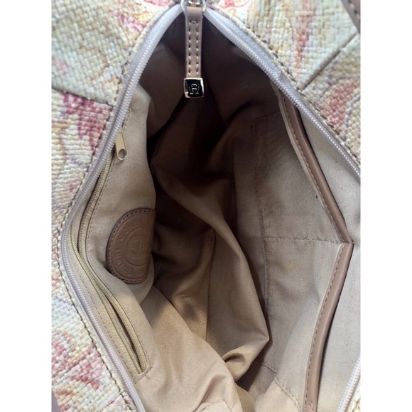 Etienne Aigner Floral  Straw Hand Bag Cream Coral‎ Camel Compartment Spring - Picture 9 of 13